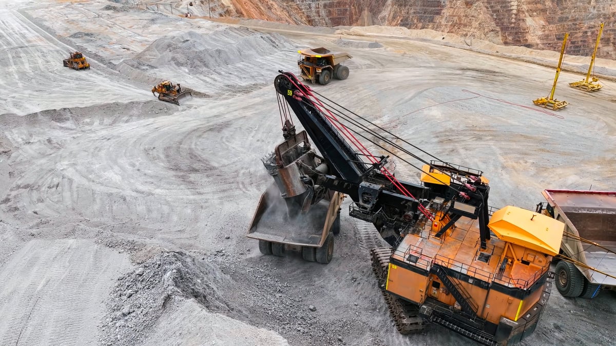 Construction machinery working in an open pit mine